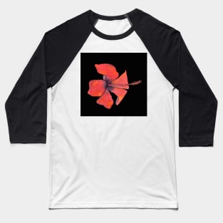 Red Hibiscus Tropical Watercolor Illustration with a black background Baseball T-Shirt